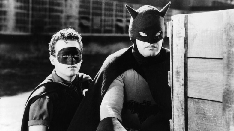 Robin and Batman watching bad guys in Batman and Robin (1949)