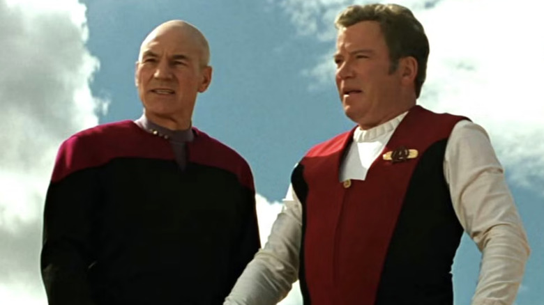 Kirk and Picard look out over a bridge in "Star Trek: Generations" (1994)