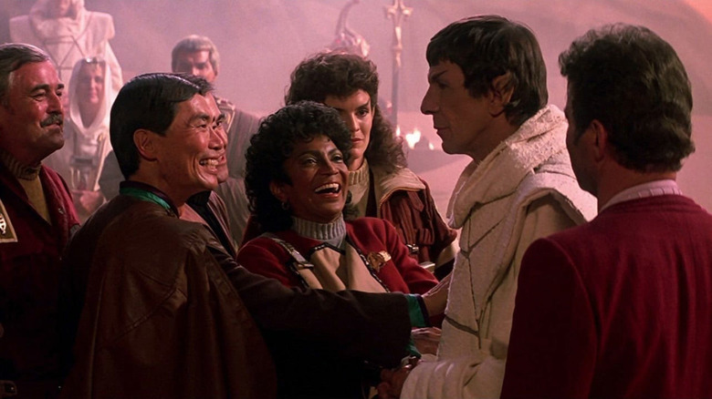 The Enterprise crew celebrates the return of Spock on Vulcan in "Star Trek III: The Search for Spock" (1984)