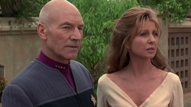 Picard and Anij look concerned in "Star Trek: Insurrection" (1998)