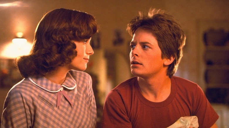 Marty McFly and his mom interacting in Back to the Future (1985)