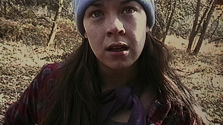 Heather Donahue talking to the camera in 