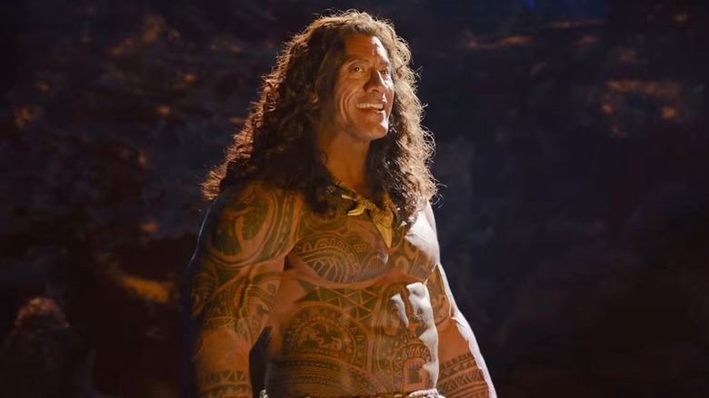 Maui surprising Tamatoa in "Moana" (2026)