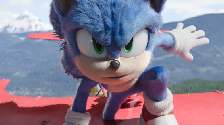 Sonic riding on a plane in Sonic the Hedgehog 2