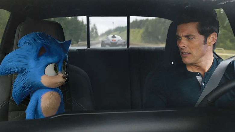 Sonic in a car with Tom in Sonic the Hedgehog