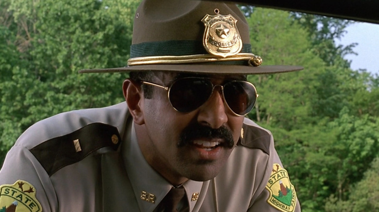 Lt. Thorny talking through someone's car window in Super Troopers
