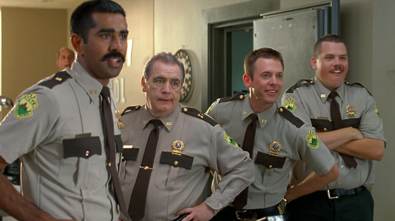 Thorny, O'Hagen, Rabbit and Rod standing in a row in Super Troopers