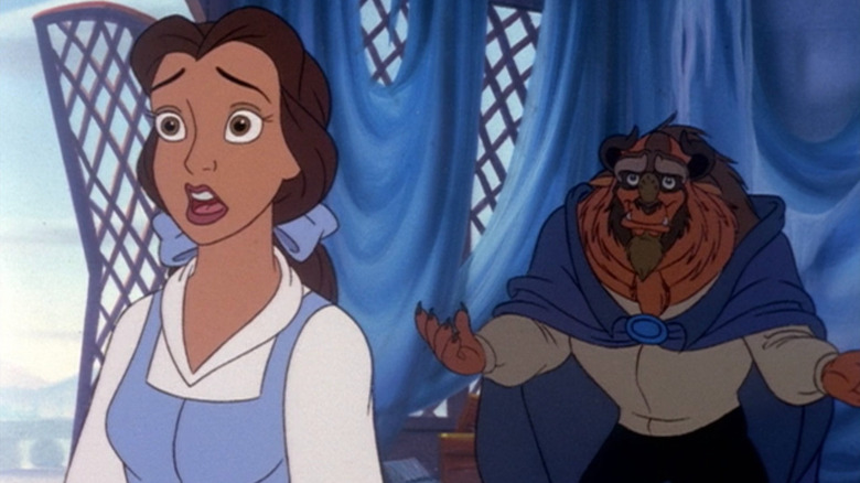 Belle acting shocked by the Beast in Belle's Magical World