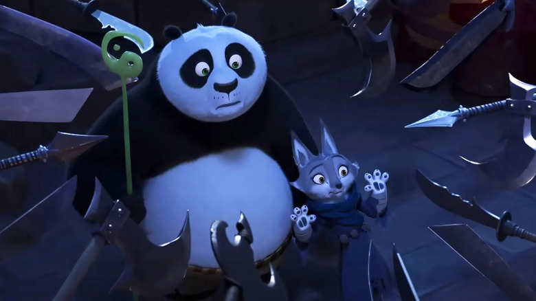 Po and Zhen cornered by adversarial forces in Kung Fu Panda 4 (2024)