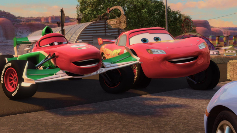 Francesco and Lightning competing for Sally's attention in "Cars 2"