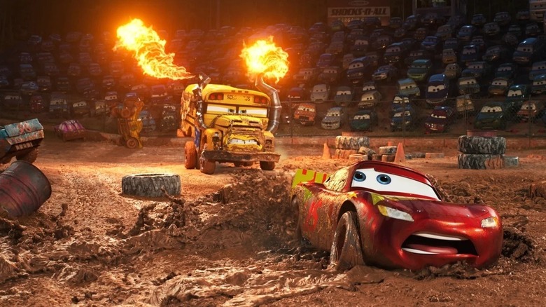 Lightning McQueen stuck in some dangerous mud in "Cars 3"
