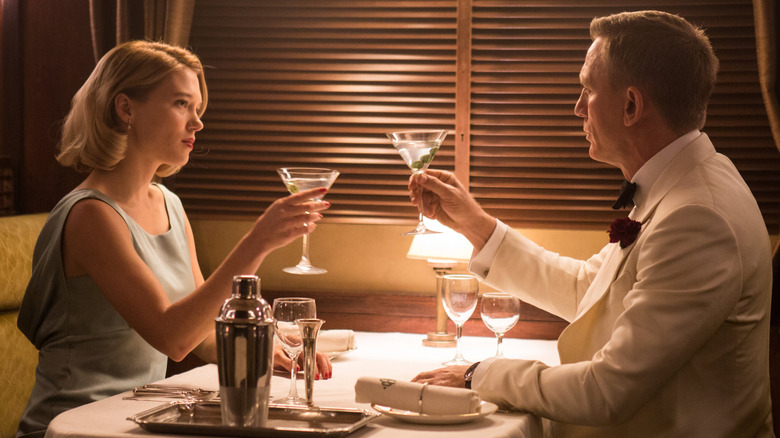 Dr. Madeleine Swann and James Bond share a toast in "Spectre" (2015)