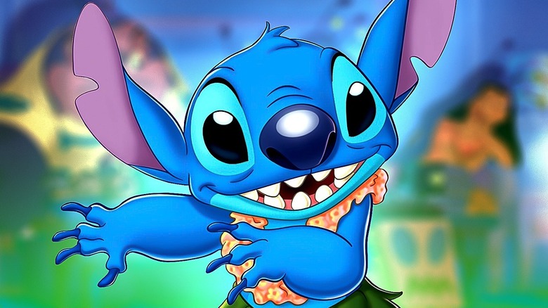 Stitch dancing in hula outfit