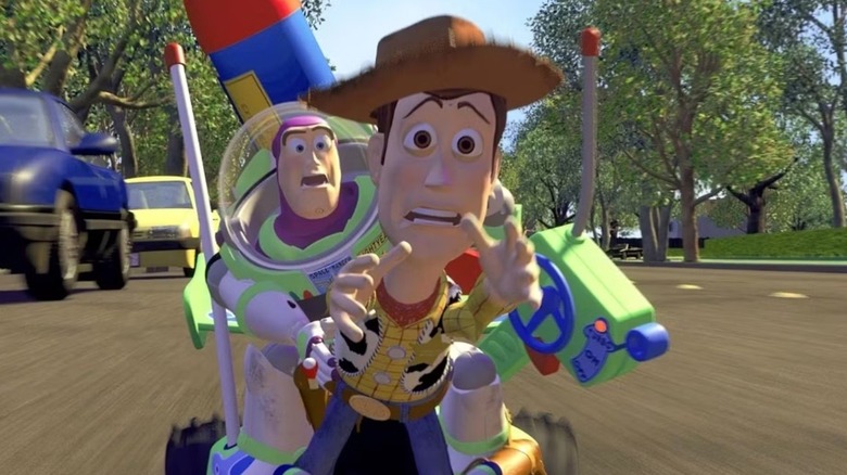 Woody reaching out in the climactic chase scene of "Toy Story" (1995)