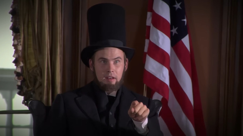 Abraham Lincoln pointing at Trevor and Sam in The Civil War on Drugs