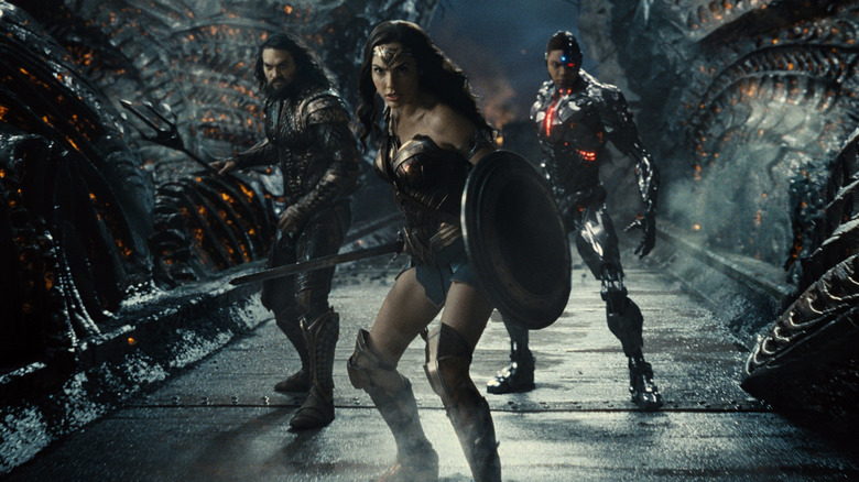 Wonder Woman, Aquaman, and Cyborg ready for battle in Zack Snyder's Justice League (2021)