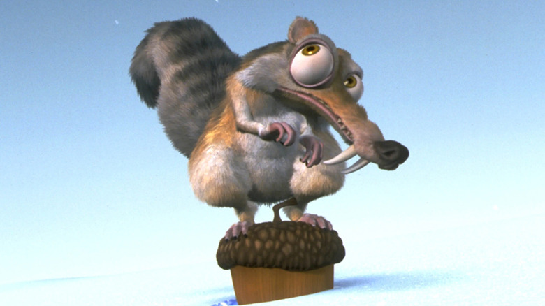 Scrat hearing a worrying noise in Ice Age (2002)