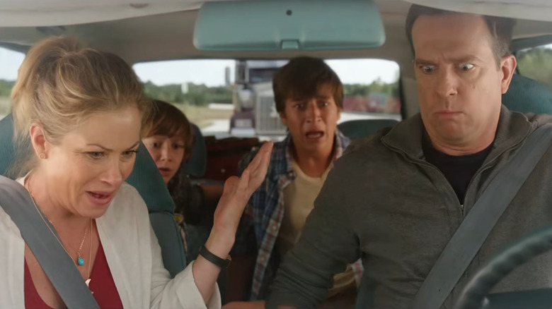 The Griswolds acting surprised by their car in Vacation