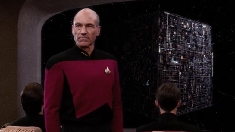 Captain Picard and a Borg cube on Star Trek: The Next Generation