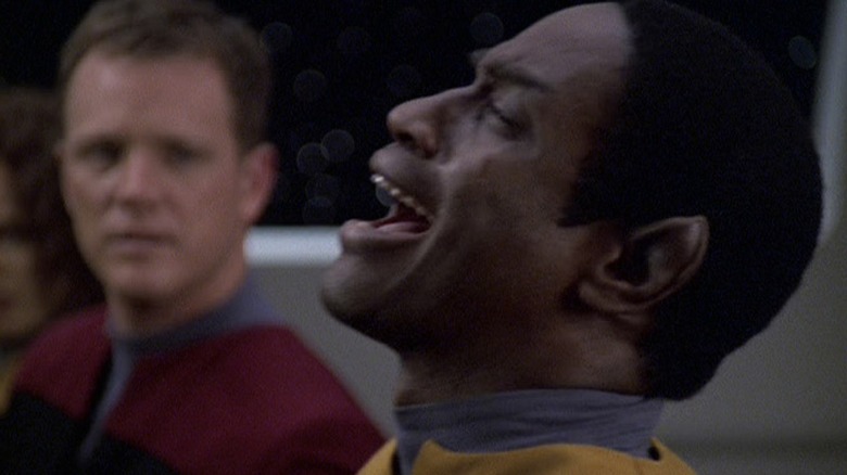 Tuvok laughing on Star Trek: Voyager