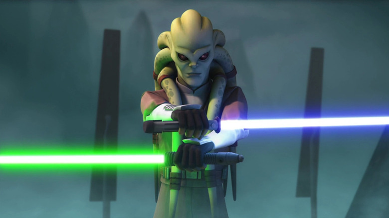 Kit Fisto wielding a blue and a green lightsaber in Star Wars: The Clone Wars (2008)
