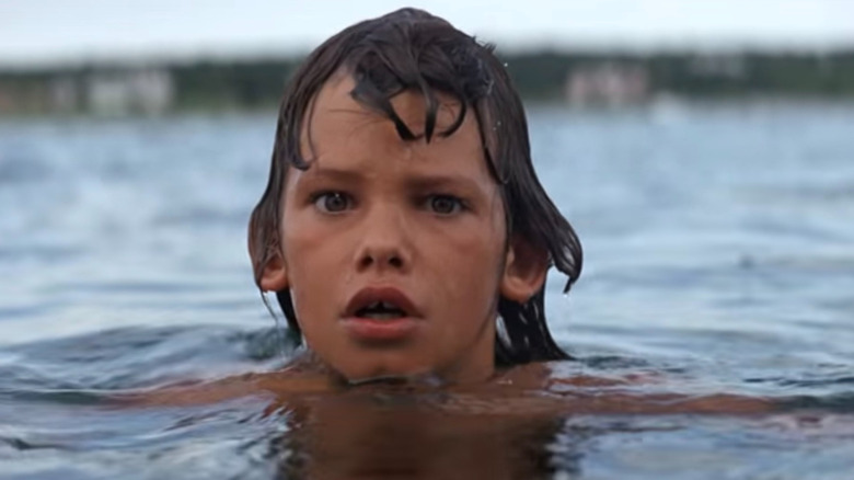 Michael Brody watching a man getting eaten by a shark in Jaws