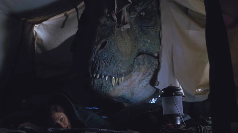 Dr. Sarah Harding hiding from a T-Rex in The Lost World: Jurassic Park