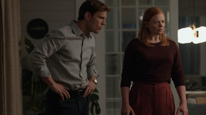 Peter and Marissa looking confused and angry in All Her Fault