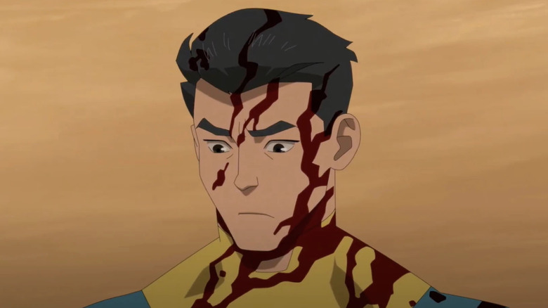 No Mask Invincible covered in blood in Invincible Season 3