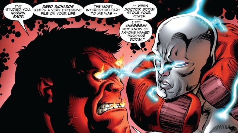 Red Hulk absorbs Silver Surfer's power