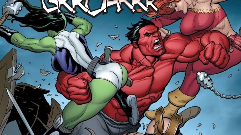 Red Hulk fights several people