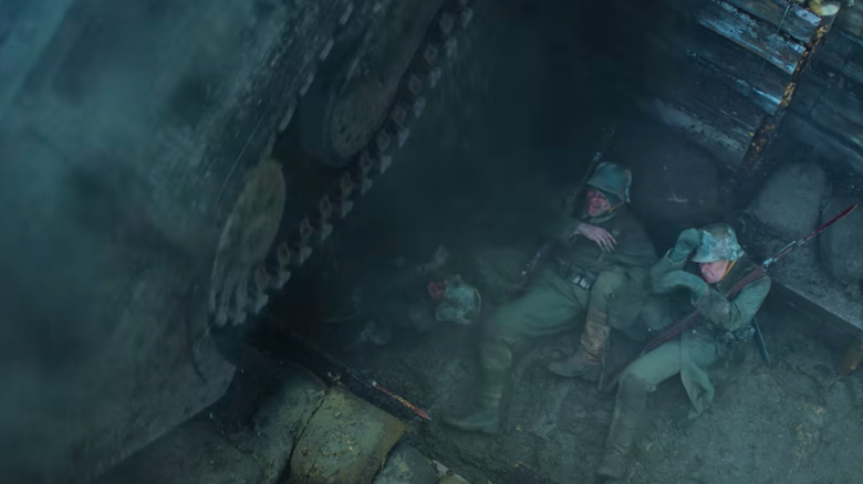 Tank passing over trench
