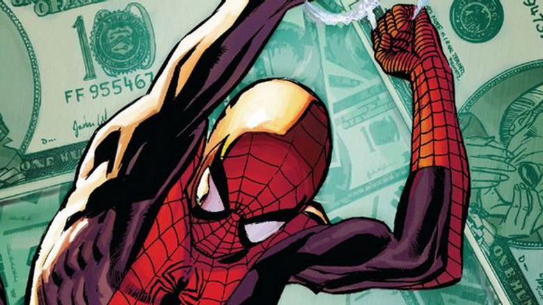Spider-Man Swinging Over Money