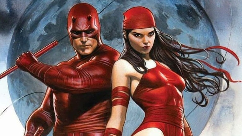 Daredevil and Elektra with moon background