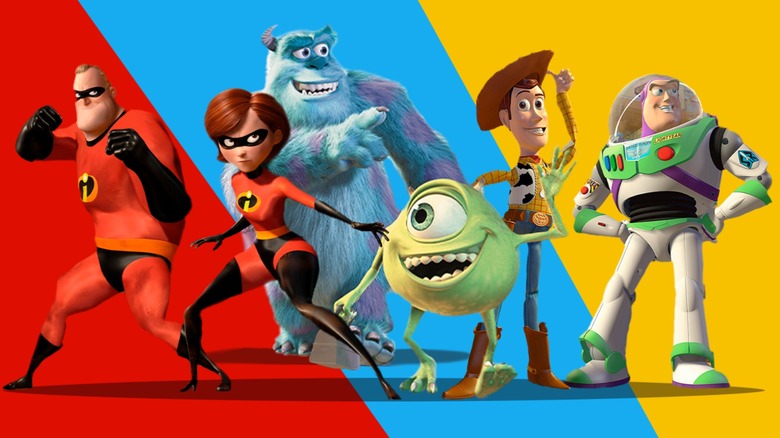 Composite of characters from The Incredibles, Monsters Inc., and Toy Story