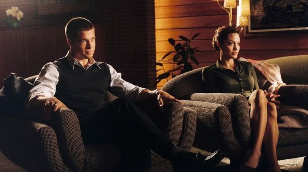Brad Pitt and Angelina Jolie sitting