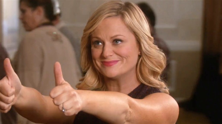 Leslie Knope bravely putting two thumbs up