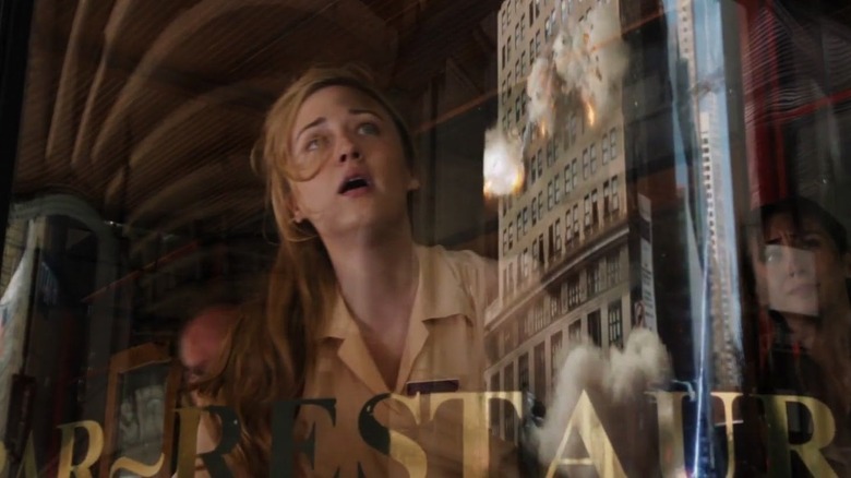 Waitress looking out the window in The Avengers
