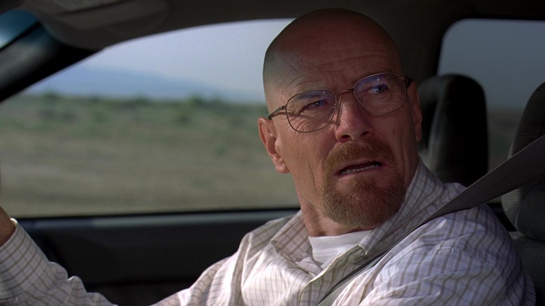 Walter White from "Breaking Bad" Season 3 gaping from the driver's seat