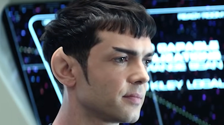 Ethan Peck as Spock smiling