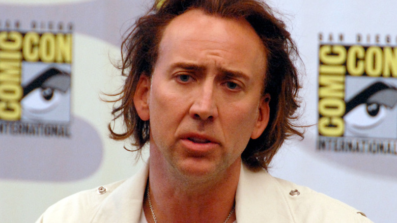 Nicolas Cage in a white jacket at Comic-Con