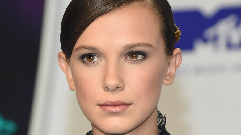 Millie Bobby Brown looking serious at event
