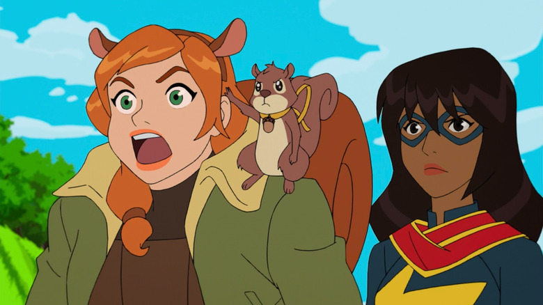 Squirrel Girl screaming next to Kamala Khan in Marvel Rising: Secret Warriors