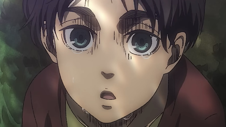 a young Eren Yeagar crying