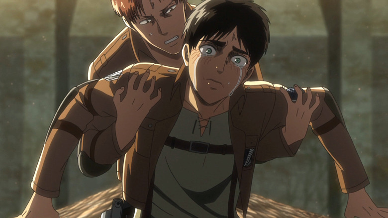 Floch restrains a weeping Eren