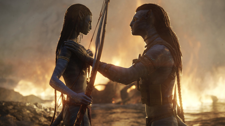 Zoe Saldana as Neytiri and Sam Worthington as Jake Sully in The Way of Water