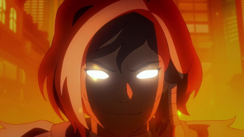 Korra grinning with evil glee in the Avatar State in Avatar: Seven Havens (2026)