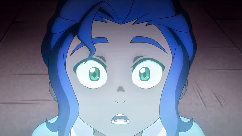 Close-up of Nisha looking up in shock in Avatar: Seven Havens (2026)