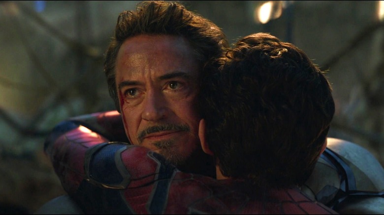 Iron Man hugging Spider-Man