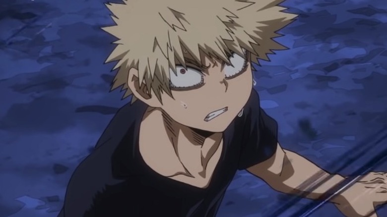 Bakugo looking up at his friends
